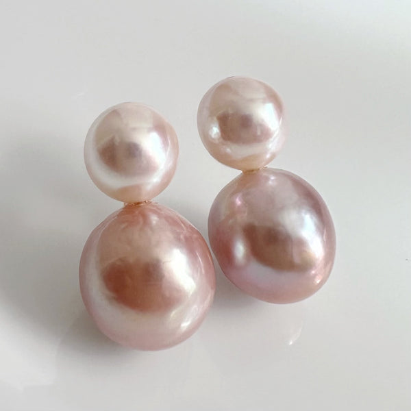 一点もの　k18 Akoya pink  pearl ピアス