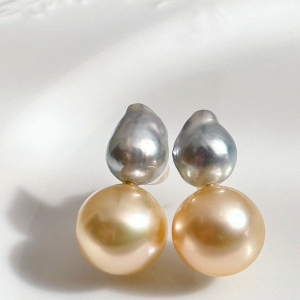 一点もの　k10 Akoya South Sea pearl double pearl ピアス