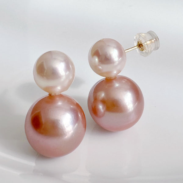 一点もの　k18 Akoya pink  pearl double  pearl ピアス