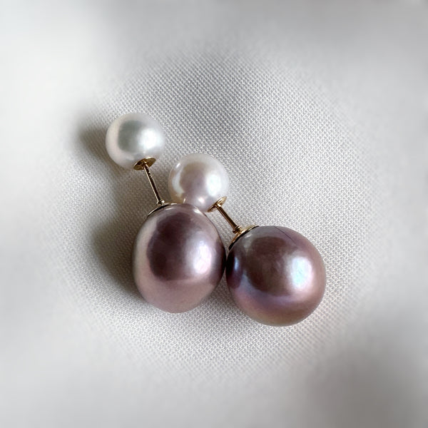 baroque pearl purple white metallic ピアス　イヤリング　一点もの