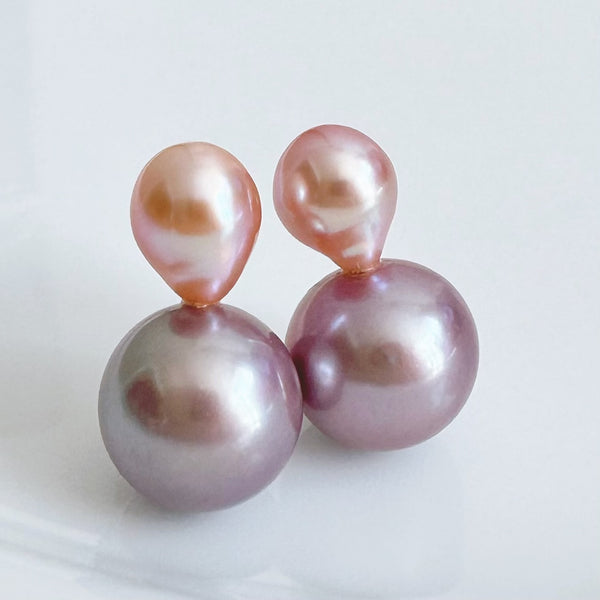 一点もの　k18 pink purple  pearl ピアス