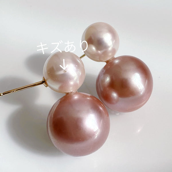 一点もの　k18 Akoya pink  pearl double  pearl ピアス