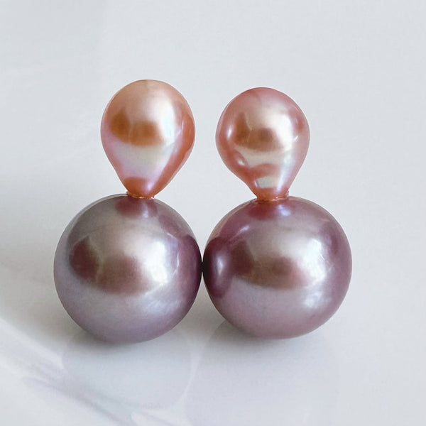 一点もの　k18 pink purple  pearl ピアス