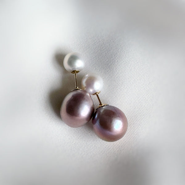 baroque pearl purple white metallic ピアス　イヤリング　一点もの