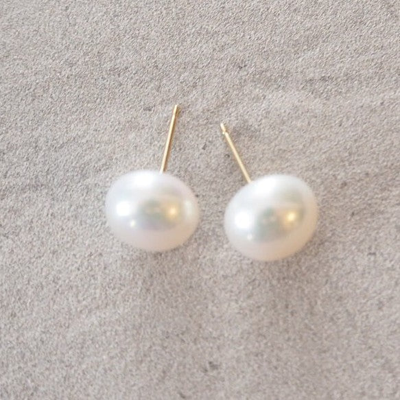 14kgf Freshwater pearl button ピアス イヤリング - hikari pearl.