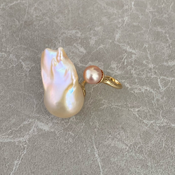 一点もの　natural color baroque  double  pearl ring - hikari pearl.