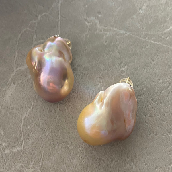natural color baroque  pearl crystal nudeピアス　イヤリング - hikari pearl.