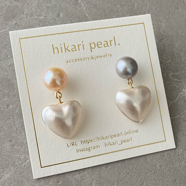 motif coeur couleur pâle  ピアス　イヤリング - hikari pearl.