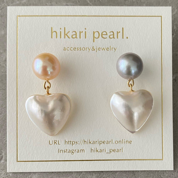 motif coeur couleur pâle  ピアス　イヤリング - hikari pearl.