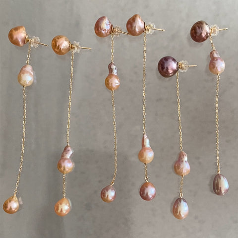 natural color 3  pearl asymmetry long ピアス - hikari pearl.