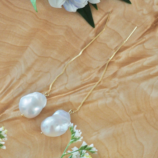 14kgf  baroque  pearl long chain ピアス - hikari pearl.