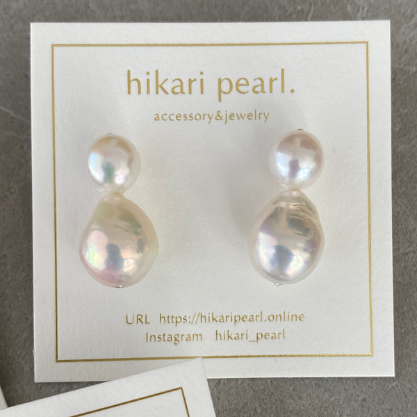 natural multicolor  twin  pearl ピアス　イヤリング - hikari pearl.