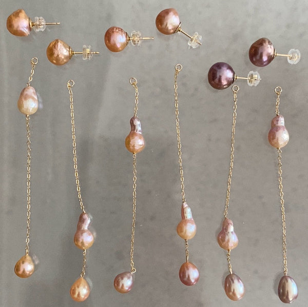 natural color 3  pearl asymmetry long ピアス - hikari pearl.