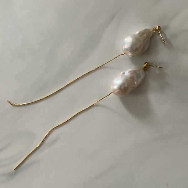 No.16 oyster baroque  pearl long wedding ピアス　イヤリング - hikari pearl.