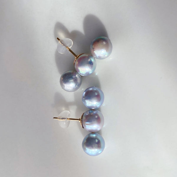 natural blue akoya 3  pearl aurora ピアス　イヤリング - hikari pearl.