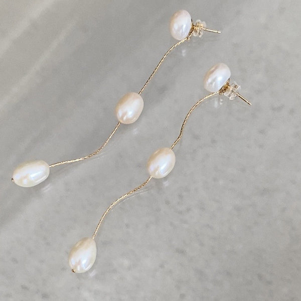 14kgf  3 egg  pearl  long ピアス　イヤリング - hikari pearl.