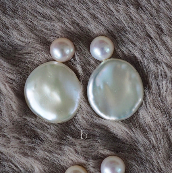 k18 natural  white pearl twin ピアス - hikari pearl.