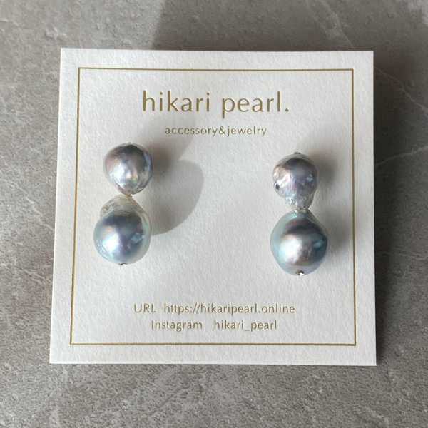 natural blue Akoya twin  pearl ピアス　イヤリング - hikari pearl.