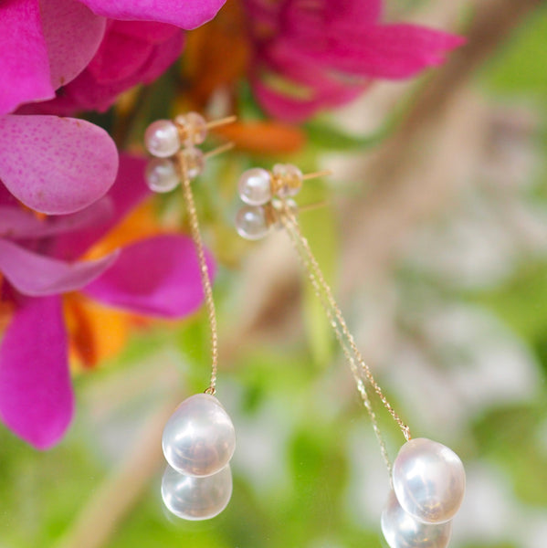 k10 white double  pearl long  ピアス イヤリング　 - hikari pearl.