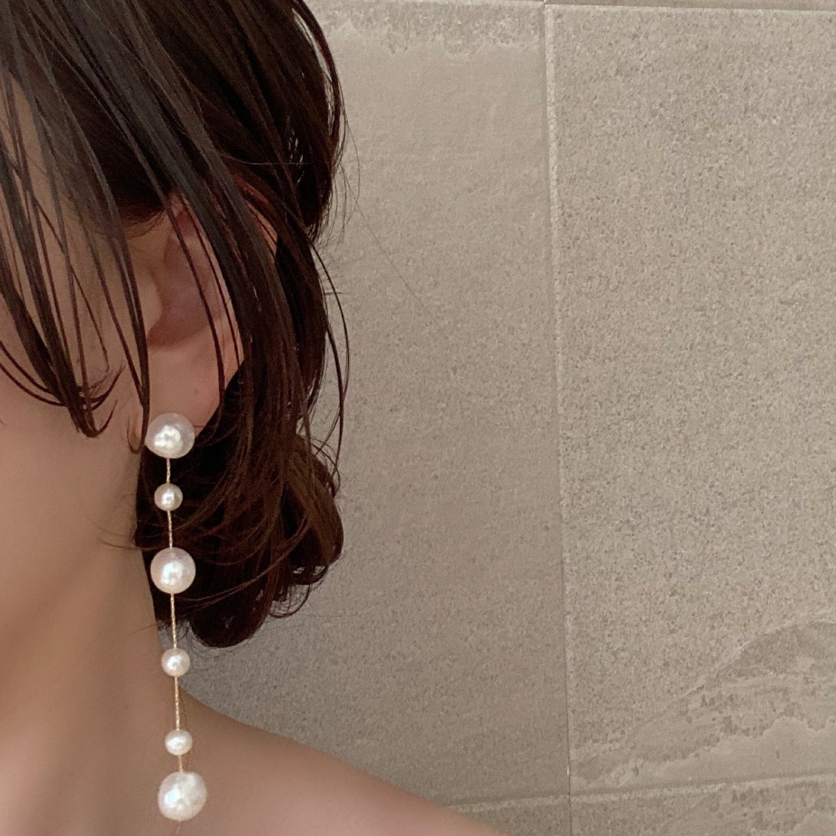 14kgf  fresh water  pearl asymmetry long ピアス　イヤリング - hikari pearl.