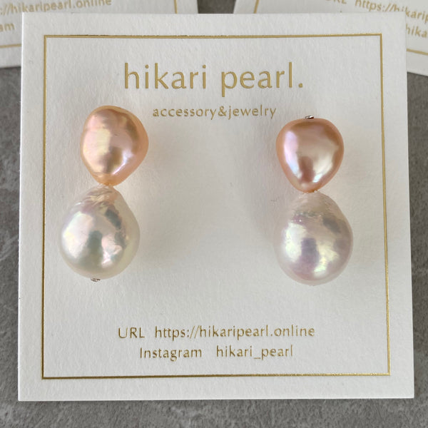 natural multicolor  twin  pearl ピアス　イヤリング - hikari pearl.
