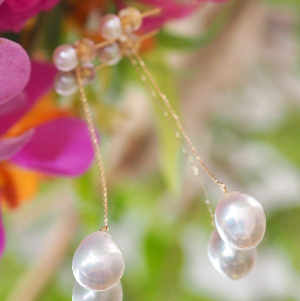 k10 white double  pearl long  ピアス イヤリング　 - hikari pearl.
