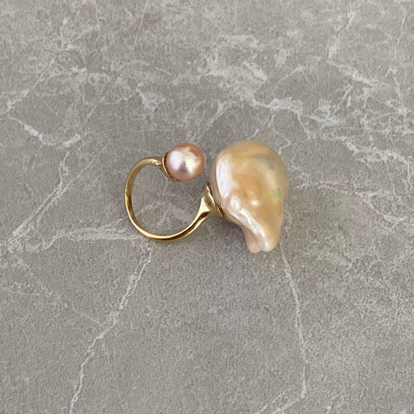 一点もの　natural color baroque  double  pearl ring - hikari pearl.