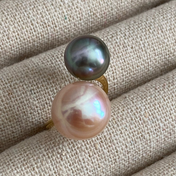 一点もの　pink  pearl Tahiti  double  pearl リング - hikari pearl.